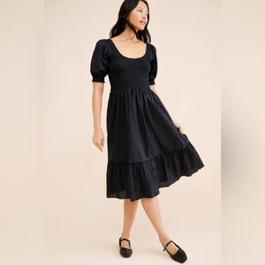 Hill House Black Puff Sleeve snap Dress